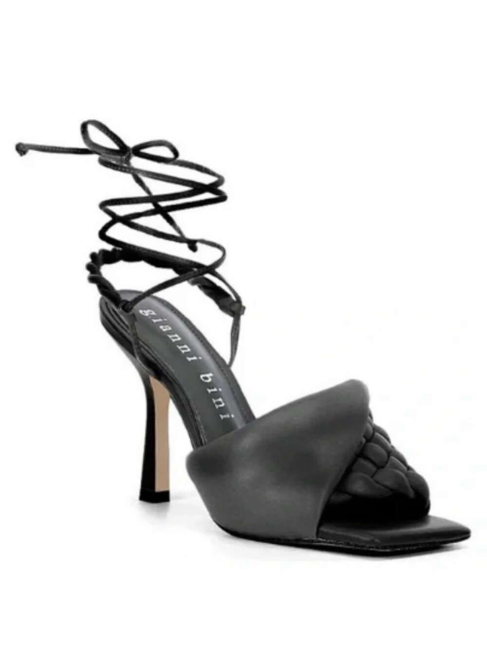 Gianni Bini Black Braided Square-Toe Lace-Up Heels